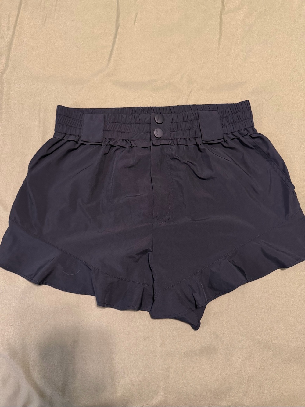 FP Movement by Free People Black High-Waist Ruffle Hem Shorts